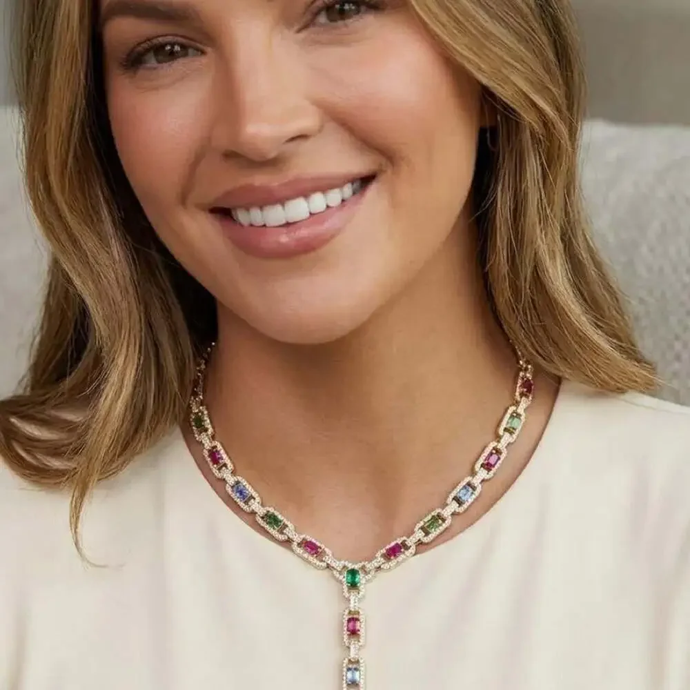 Multi-colored gemstone necklace with diamonds and a pendant 17inch